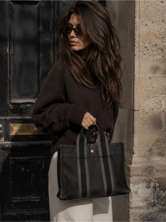 Hermes Handbags - Authentic Hermès Fourre-Tout Tote Cotton Canvas | Washed Black + Grey